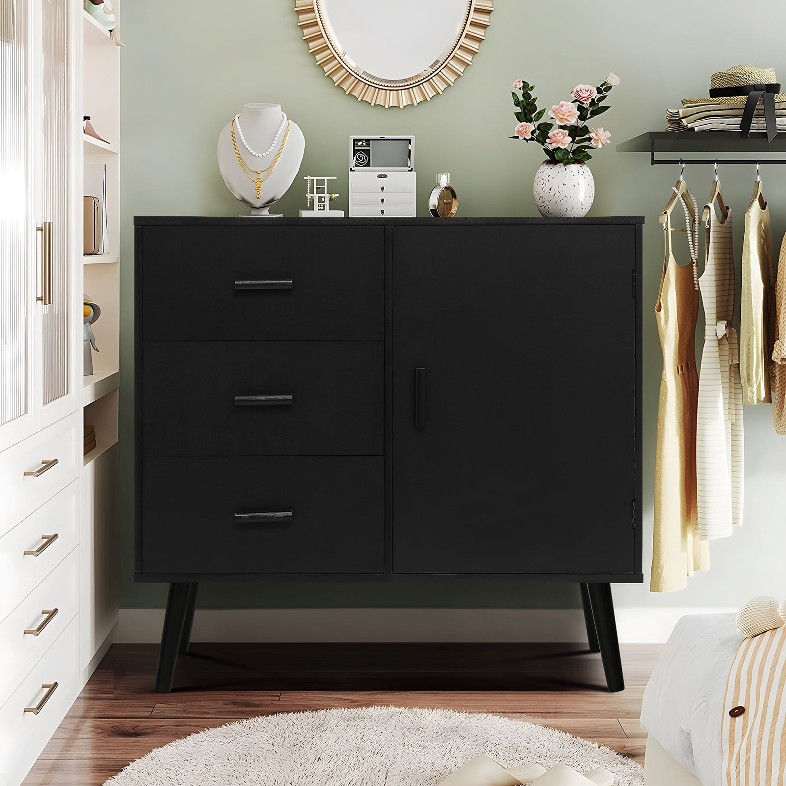 IWELL Storage Bathroom Floor with Door & 3 Drawers and