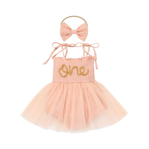 IWEMEK Baby Clothes for Girls Sweet 1st Birthday Dress Gifts for Girl Comfy Orange Pink Tutu Dresses Summer Jumpsuit 2025