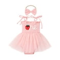 thumbnail image 1 of IWEMEK Baby Girl First Birthday Outfit Toddler Strawberry Pink Tulle Fairy Dress Infant Diaper Cover Romper Flutter Hem, 1 of 7