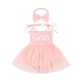 thumbnail image 1 of IWEMEK Baby Girls 1st Birthday Clothes Sleeveless Mesh Dress Bodysuit Gifts for Toddler Girls One Year Old Pink Dresses, 1 of 7