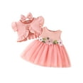 thumbnail image 1 of IWEMEK Baby Girls Dress Cute Pink Sheer Tutu Floral Embroidery Crew Neck Dresses Waffle Knit Bolero Shrug Size 3-6M, 1 of 7