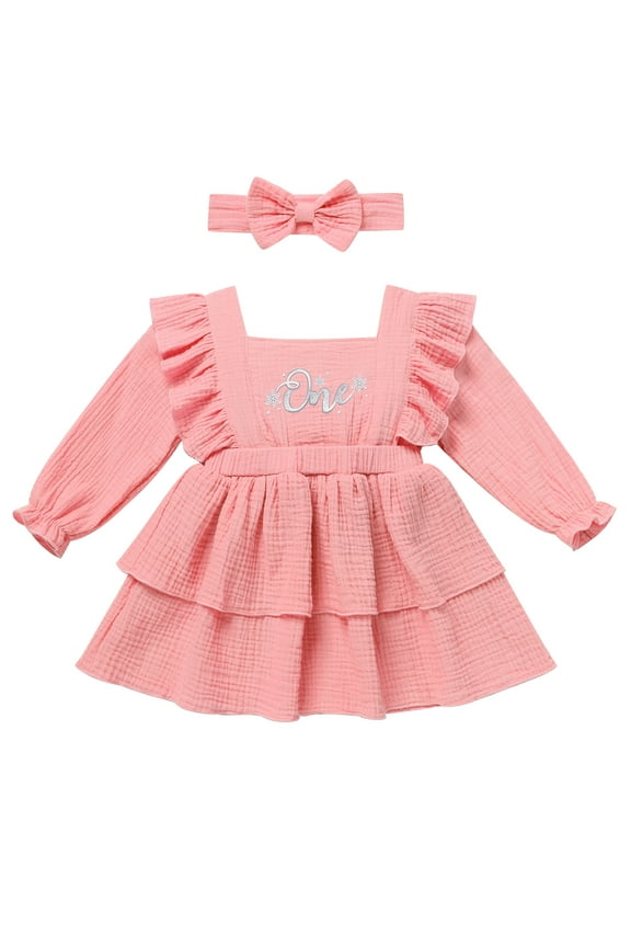 Baby Girls Dress Sweet Cute Pink First Birthday Outfit Casual Loose Comfy Fall Dresses Long Sleeve Clothing 12-18M
