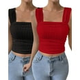 thumbnail image 1 of IWEMEK Casual Sleeveless Tops for Women Lightweight Chic Sexy Tank Tops Pure Color Summer Camisole Top 2 Pk-Black/Red, 1 of 8