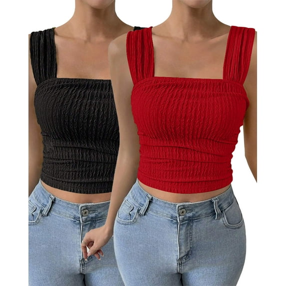 IWEMEK Casual Sleeveless Tops for Women Lightweight Chic Sexy Tank Tops Pure Color Summer Camisole Top 2 Pk-Black/Red