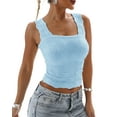 thumbnail image 1 of IWEMEK Casual Tops for Women Solid Blue Fashion Tees Floral Knitted Slim Tank Tops Breathable Sleeveless Tshirts, 1 of 7