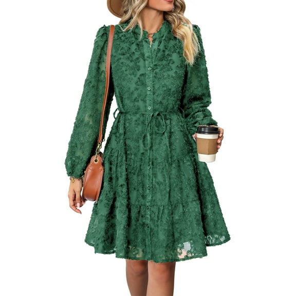 IWEMEK Dresses for Women Fall Long Sleeve Henley Neck Mini Dress Semi Formal Cocktail Dresses Flowy Boho Outfits 2025