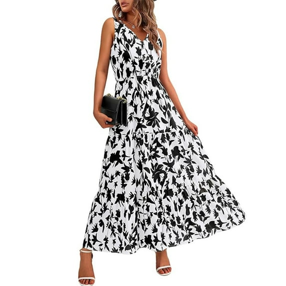 IWEMEK Dresses for Women Plus Size Dressy Summer Dress Sleeveless Boho Beach Comfort Clothing Pleated Hem Flowy Sundress
