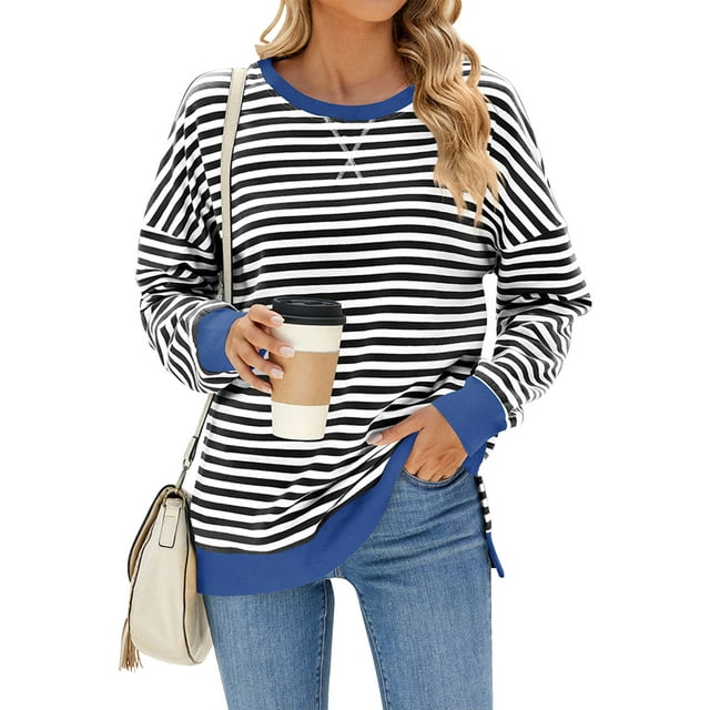 IWEMEK Fall Tops for Women Color Block Long Sleeve Sweatshirts Oversize Leisure Workout Pullover Comfort Baggy T-Shirts
