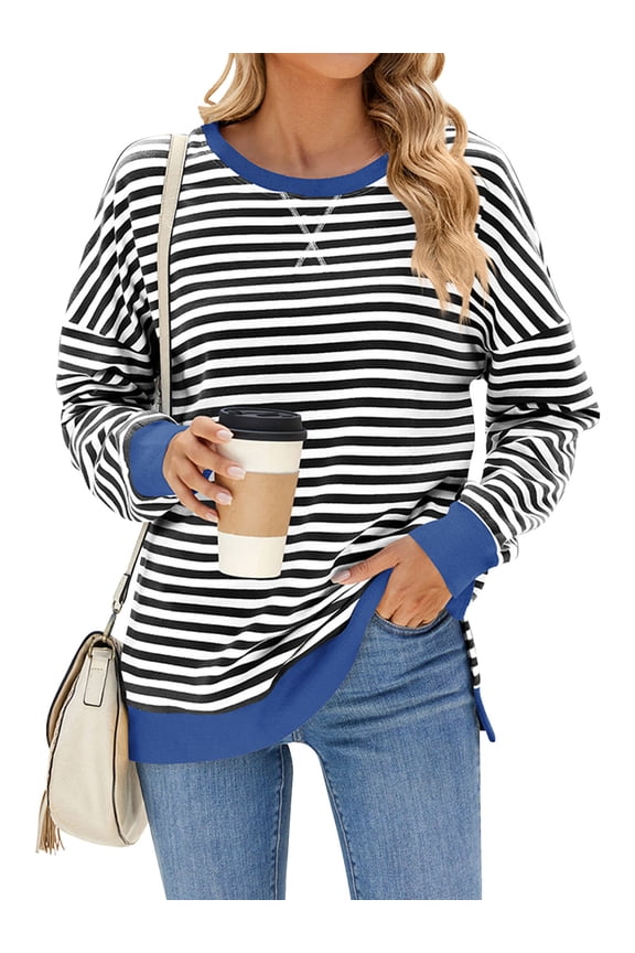 Fall Tops for Women Color Block Long Sleeve Sweatshirts Oversize Leisure Workout Pullover Comfort Baggy T-Shirts