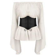 IWEMEK Fall Tops for Women Corset Waist Belt Victorian Blouses Cosplay Pirate Costume Off Shoulder Fancy Gothic Clothing