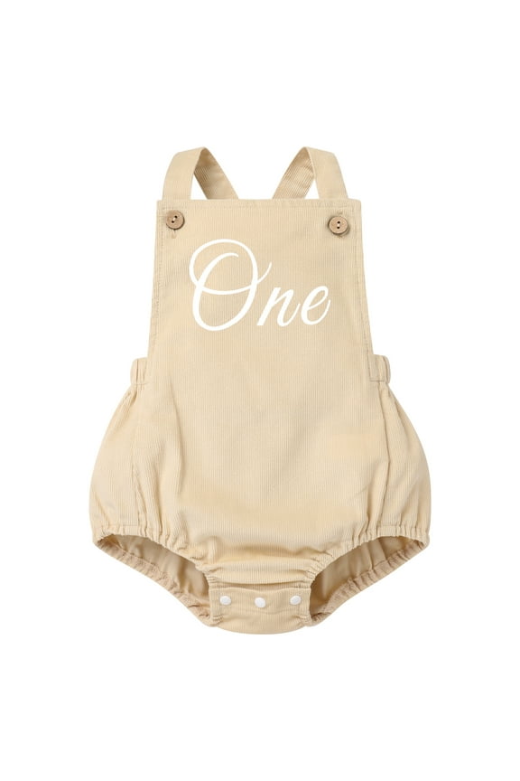 First Birthday Outfit Summer Toddler Baby Unisex Bubble Romper Khaki Comfy Corduroy Cowboy Bodysuit 1PC 6-12M
