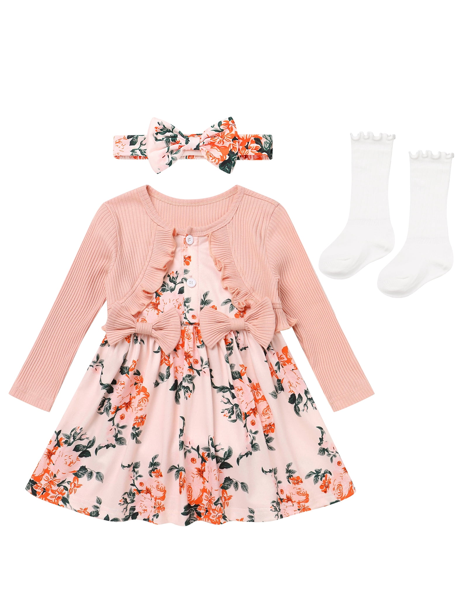 IWEMEK Floral Dresses for Baby Girl Round Neck Winter Comfy Outfits Birthday Party Trendy Dress 2025