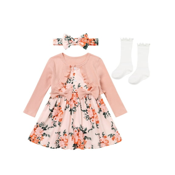 IWEMEK Floral Dresses for Baby Girl Round Neck Winter Comfy Outfits Birthday Party Trendy Dress 2025