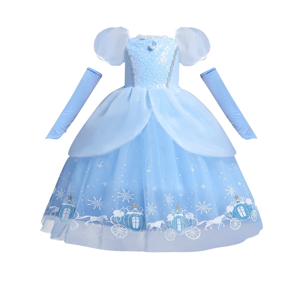 IWEMEK Girl Dresses Blue Tulle Tutu Dress with Outer Sleeve Children Deluxe Ball Gown for 3-10 Year Old Girls