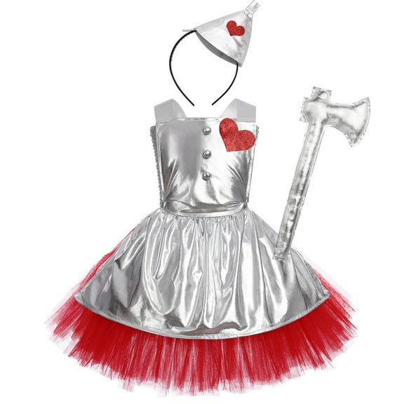 IWEMEK Girls Dress Light Up Tutu Beauty Dresses for Baby Girl Silvery Axe Costume Kids Cosplay Outfit 1-12Y