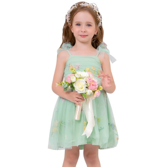 IWEMEK Summer Prom Dresses for Girls Cute Bowknot Tutu Dress for Kids Spaghetti Butterfly Formal Fairy Dresses 12M-18M