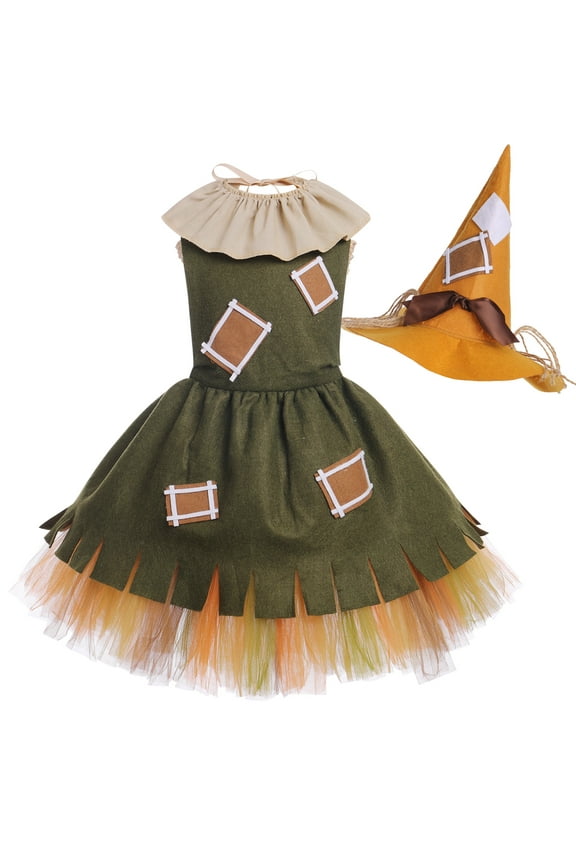 Girls Dresses Children Stylish Costumes Party Props Pointed Hat Patch Pretty Mesh Sun Green Cosplay Suit