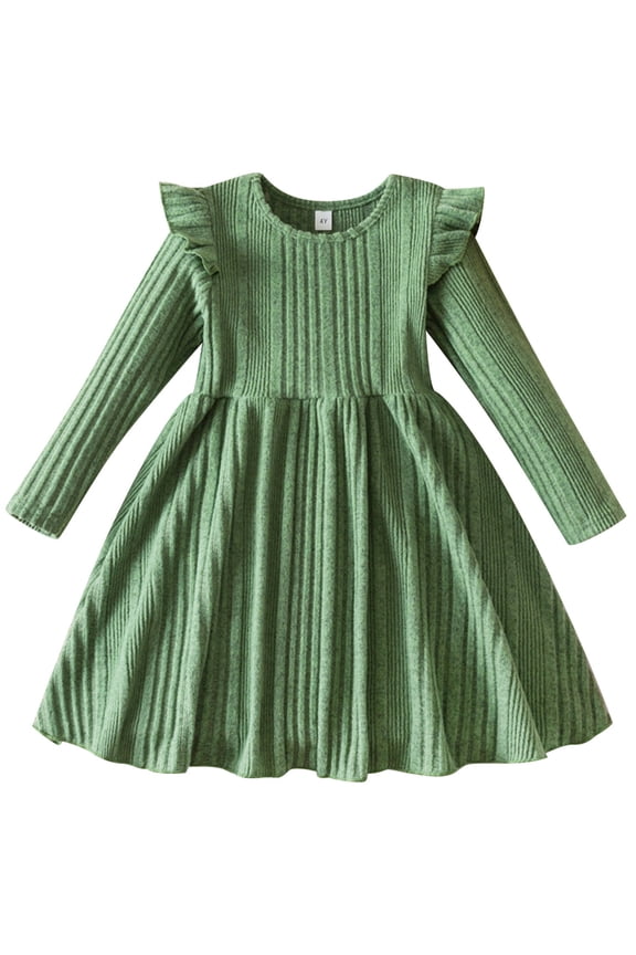 Girls Fall Dress Fly Sleeve Casual Trendy Dresses Soft Winter Sweater Dress Plain Dressy Outfits 2025 Size 3T