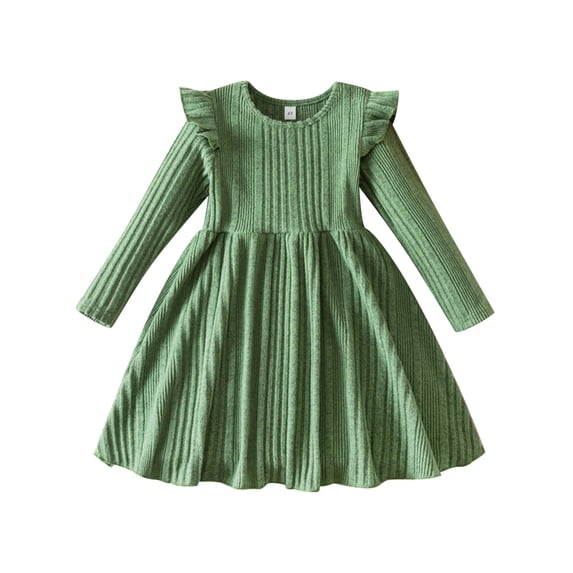 IWEMEK Girls Fall Dress Fly Sleeve Casual Trendy Dresses Soft Winter Sweater Dress Plain Dressy Outfits 2025 Size 3T