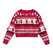 IWEMEK Girls Winter Sweaters Comfy Casual Crew Neck Knitwear Loose Fitting Long Sleeve Pullover Snowflake Xmas Red Tops