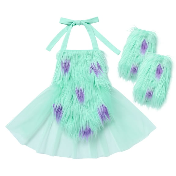IWEMEK Infant Baby Girls Christmas Cosplay Costume Faux Fur Sleeveless Romper Blue Mesh Tutu Cute Clothes with Gloves