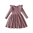 thumbnail image 1 of IWEMEK Little Girl Winter Dresses Ruffle Long Sleeve Crew Neck Dress Ribbed Knit Solid Color Elegant A-Line Sundress 3Y, 1 of 8
