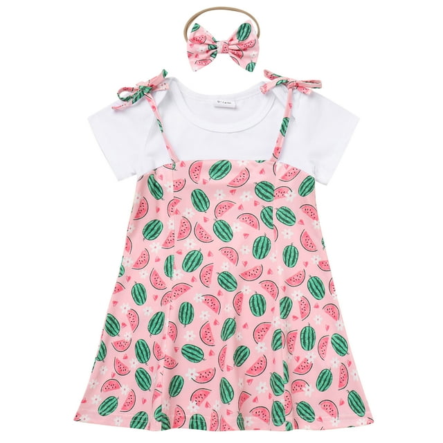 IWEMEK Little Girls Dresse Short Sleeve Bowknot Summer Mini Sundress Watermelon Checkered Printed Outfits 2025