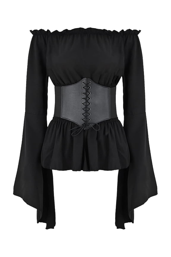 Long Sleeve Blouses for Women Gothic Steampunk Tops Fashion Dressy Renaissance Plus Size Shirts Strapless Tees