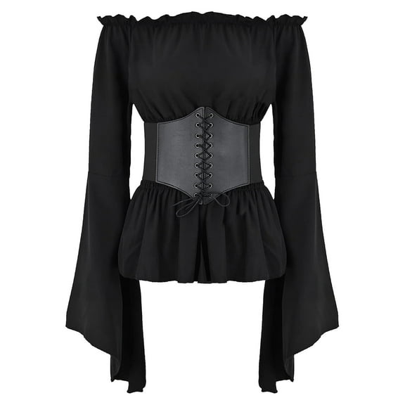 IWEMEK Long Sleeve Blouses for Women Gothic Steampunk Tops Fashion Dressy Renaissance Victorian Shirts Strapless Tees