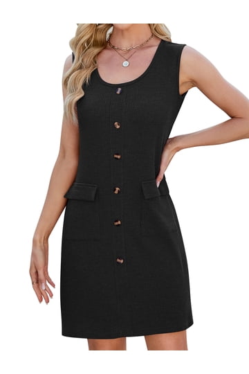 casual straight dresses for women Women's Summer Sleeveless Dress Square Neck Pleated Swing Casual Maxi Dresses With Pockets Straight Dress for Women Cute Short Dresses Cute Summer