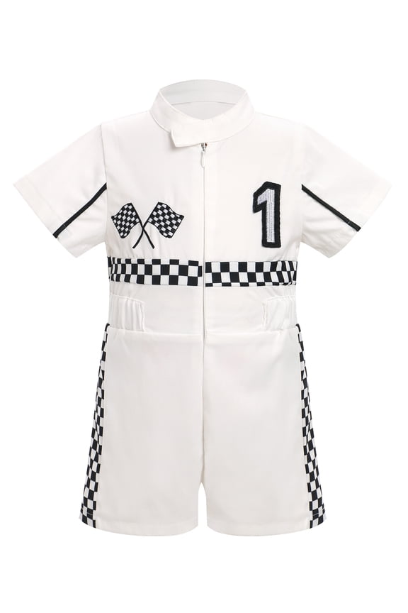 Neutral Baby Jumpsuit Summer Casual Trendy Mandarin Collar Infant Outfits Checkered Print White Bodysuit