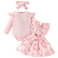 thumbnail image 1 of IWEMEK Newborn Baby Girl Clothes Ruffle Long Sleeve Romper Pink Bowknot Skirt 3 Pieces Fall Outfits Set Size 12-18M, 1 of 7