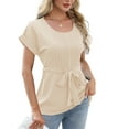 thumbnail image 1 of IWEMEK Short Sleeve Top for Women Casual Summer Crew Neck Blouse Plain Beige Comfort Lightweight Tunic Tops Size XL, 1 of 6
