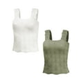 thumbnail image 1 of IWEMEK Sleeveless Tee for Women Casual Summer Tank Tops Square Neck Jacquard Shirts Fashion Hot Girl Pure Color Vest 2 Piece, 1 of 9