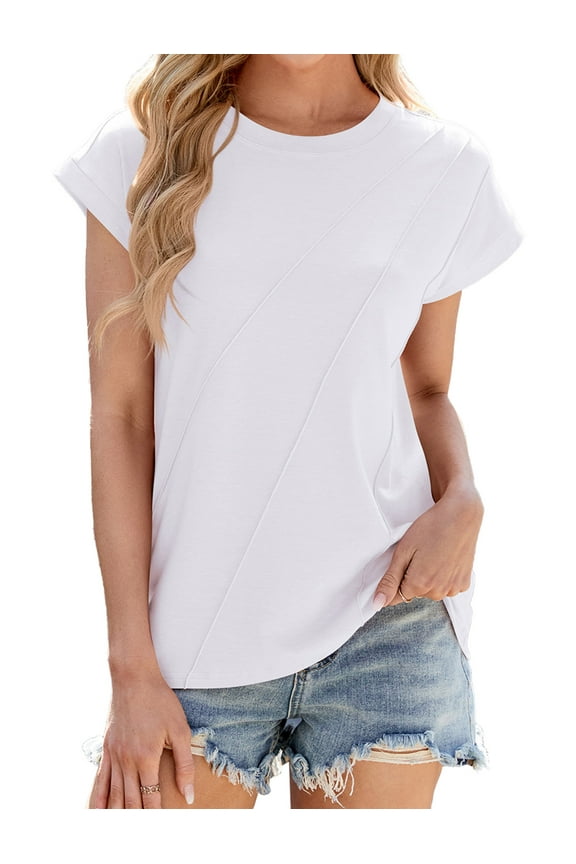Summer Tops for Women Crewneck Plain White T-Shirts Leisure Comfy Loose Fitting Blouse 2025