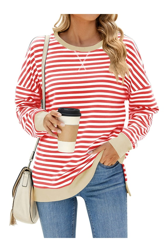 Sweatshirt for Women Y2K Classic Color Block Tops Winter Striped Jersey Shirts Autumn Softness Knit Tunics Tees