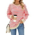 thumbnail image 1 of IWEMEK Sweatshirt for Women Y2K Classic Color Block Tops Winter Striped Jersey Shirts Plus Size Softness Knit Tunic Tees, 1 of 6