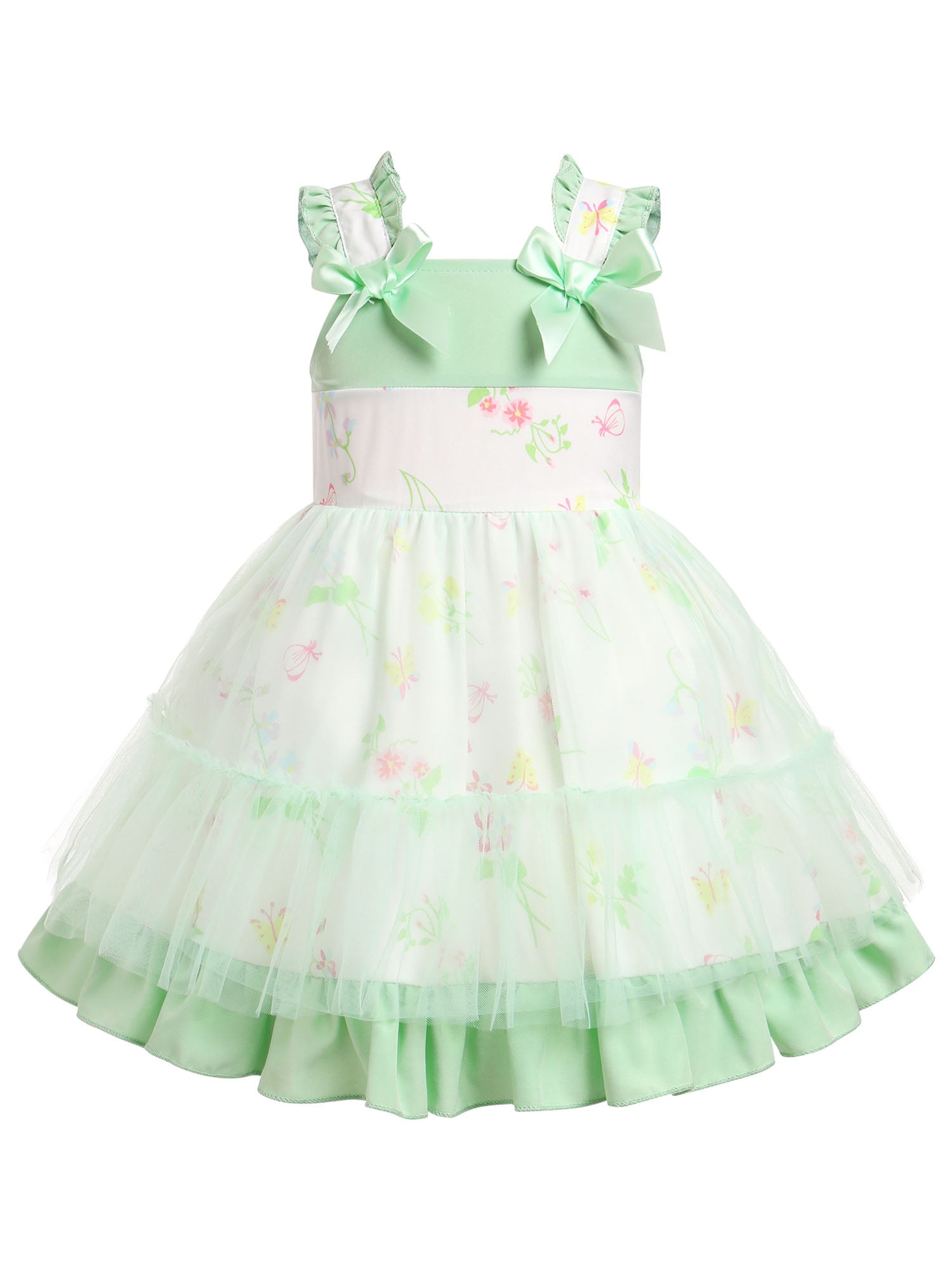 IWEMEK Toddler Girl's Dress Green Floral Printed Casual Dressy Tulle Tutu Trendy Summer Sleeveless Dress with Zipper