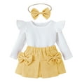 thumbnail image 1 of IWEMEK Toddler Girl's Outfit Crew Neck Solid White T-Shirts Casual Chic Bow Knot Yellow Short Skirts Spring Clothing 1-2Y, 1 of 6
