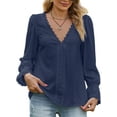 thumbnail image 1 of IWEMEK Tops for Women Going Out Long Sleeve Blouses Casual Fall Wedding Guest Top Lightweight Baggy Autumn Navyblue Tee, 1 of 7