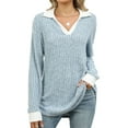 thumbnail image 1 of IWEMEK Winter Shirts for Women V Neck Polo Tops Breathable Plain Baggy Pullover Comfort Color Lightblue Loose T-Shirts, 1 of 7