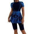 thumbnail image 1 of IWEMEK Women 2 Piece Swimsuit Short Sleeve Floral Print Swim Dress with Boyshorts Rash Guard Bathing Suit Size M, 1 of 6