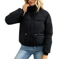 thumbnail image 1 of IWEMEK Women Coats Casual Winter Quilted Jackets for Womens Comfort Plain Black Jacket Highneck Leisure Fashion Clothing, 1 of 7