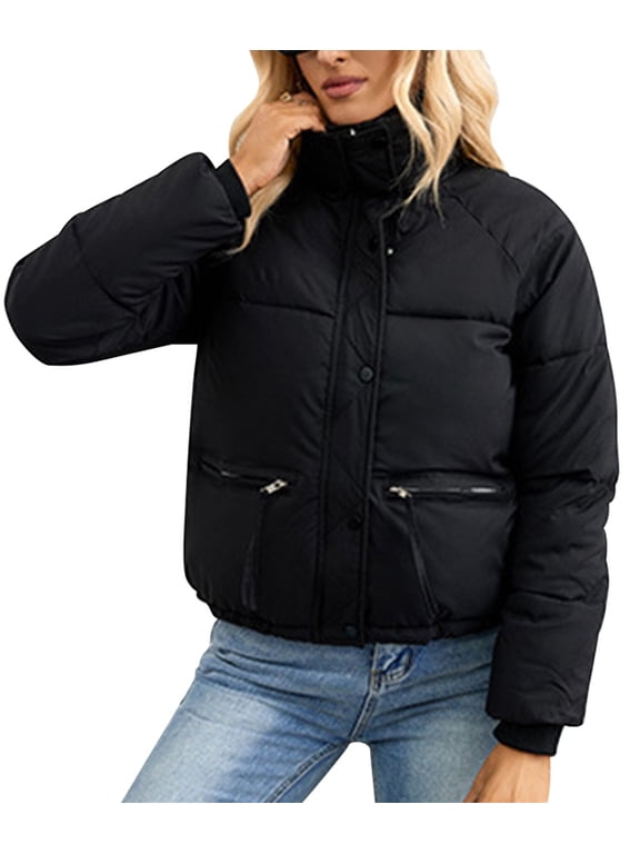 Women Coats Casual Winter Quilted Jackets for Womens Comfort Plain Black Jacket Highneck Leisure Fashion Clothing