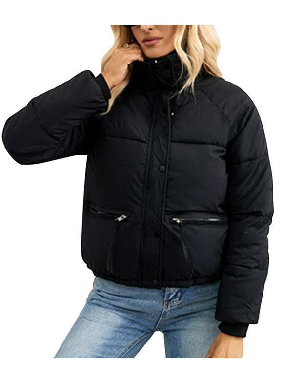 Women Coats Casual Winter Quilted Jackets for Womens Comfort Plain Black Jacket Highneck Leisure Fashion Clothing