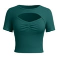 thumbnail image 1 of IWEMEK Women Crop Tops Summer Short Sleeve T Shirts Ribbed Knit Slim Stretch Top Casual Trendy Pure Green Tees, 1 of 7