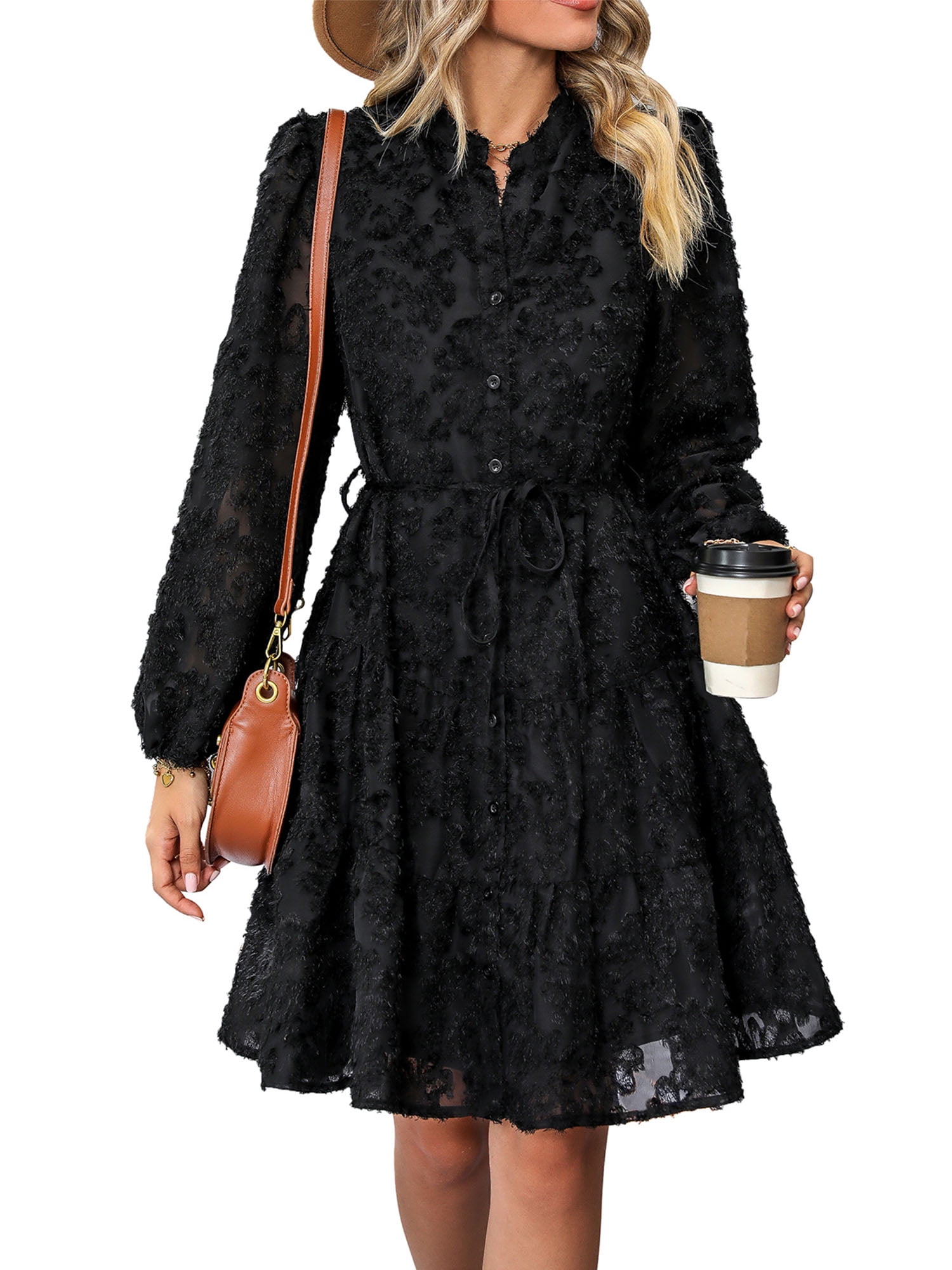 IWEMEK Women Dresses Fall Loose Fitting Casual Dress Neck Button Down ...