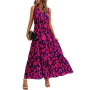 IWEMEK Women Dresses Summer Casual V Neck Maxi Dress Sleeveless A Line Sundress for Ladies Floral Vacation Dress 2025