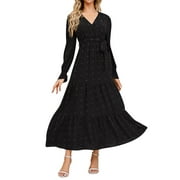 fitted lace wedding dress Women's Vintage Western Maxi Dress Fall Casual Loose Long Sleeve V Neck  Country Flowy Dress Flower Long Dress,Black,S at Amazon Women's Clothing  store main image 0