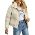 thumbnail image 1 of IWEMEK Women Jackets Casual Loose Turtleneck Puffer Coats Zipper Solid White Down Coat Comfy Padded Winter Clothes 2025, 1 of 5